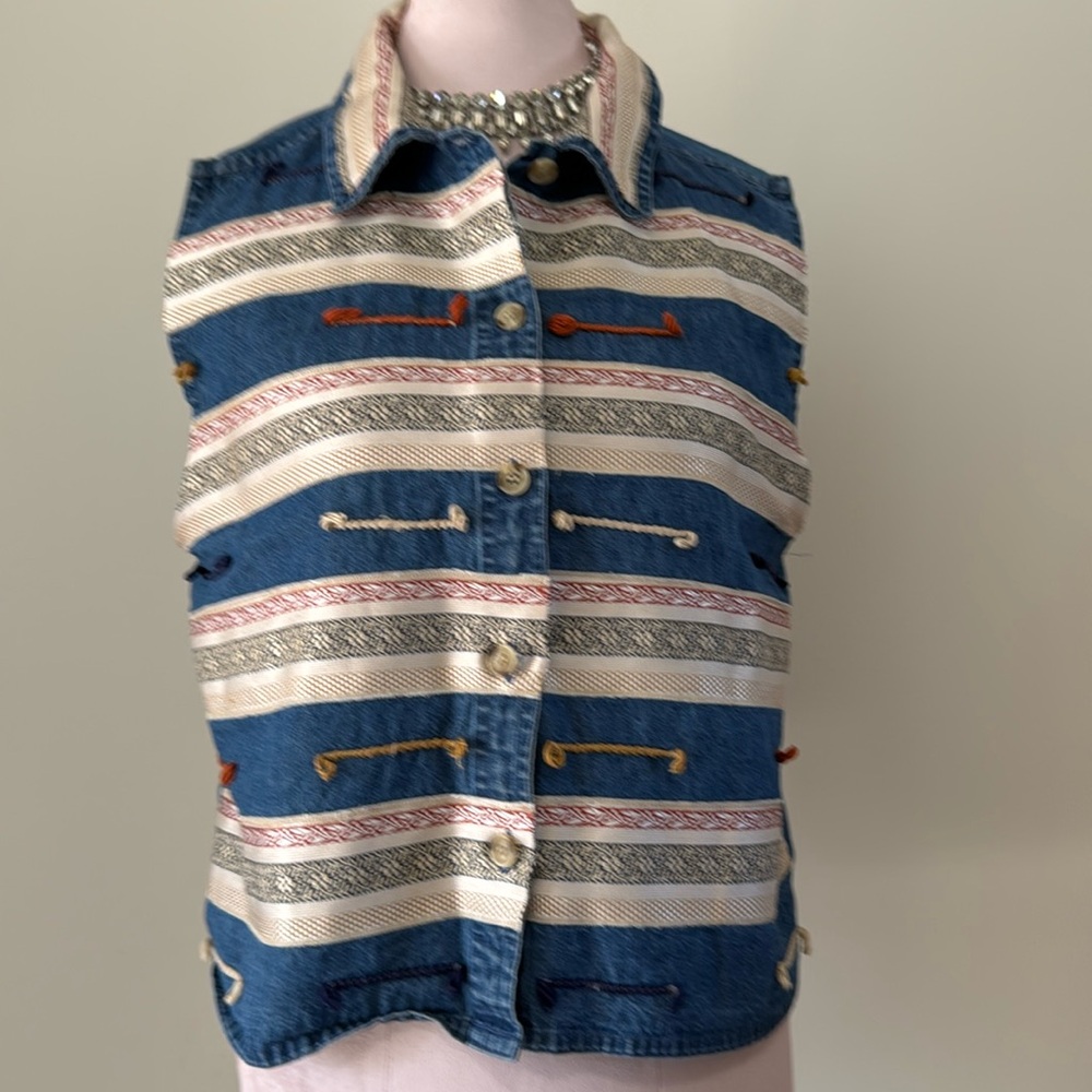 VINTAGE Tantrums denim & fabric vest in size large